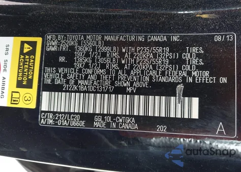 2013 Lexus Rx 350 from USA, damaged, VIN 2T2ZK1BA1DC131717